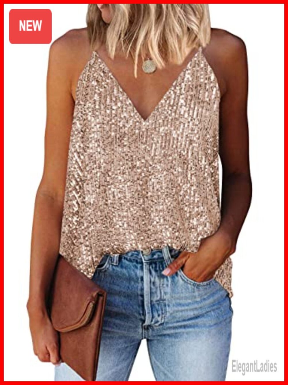 Sequin V-Neck Racerback Tank Top